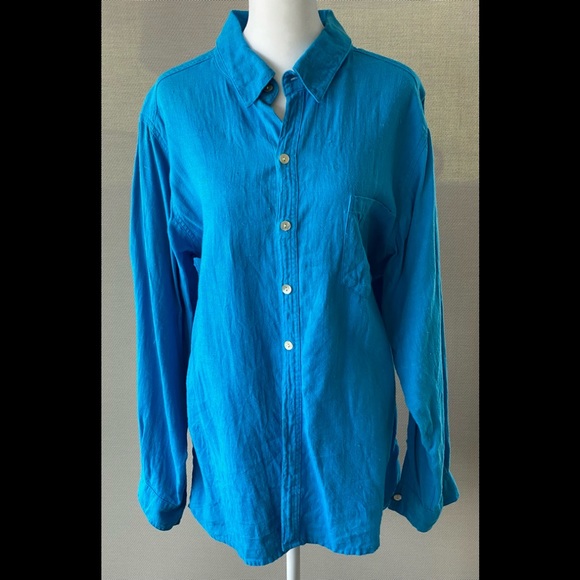 Chico's Tops - Chico’s Standard Issue Linen Blue Long Sleeves Shirt, Chico’s Size 3, 16, xl